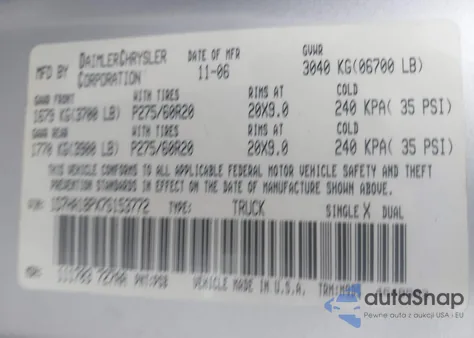 2007 Dodge Ram 1500 Slt из США, поврежденный, VIN 1D7HA18PX7S153772